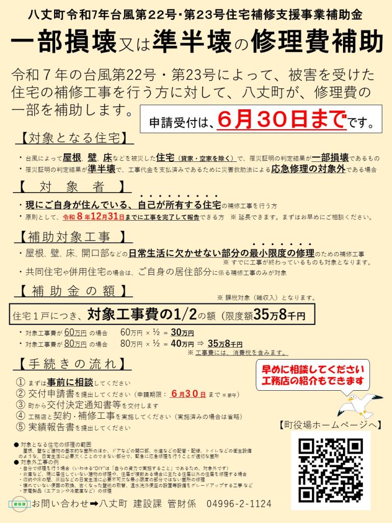 一部損壊又は準半壊の住宅の修理費補助制度のご案内